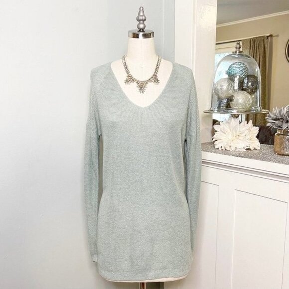 Banana Republic Linen V-Neck Sweater Green Small - Picture 3 of 13